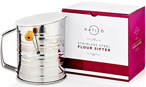 Natizo Stainless Steel 3-Cup Flour Sifter with Lid and Bottom Cover