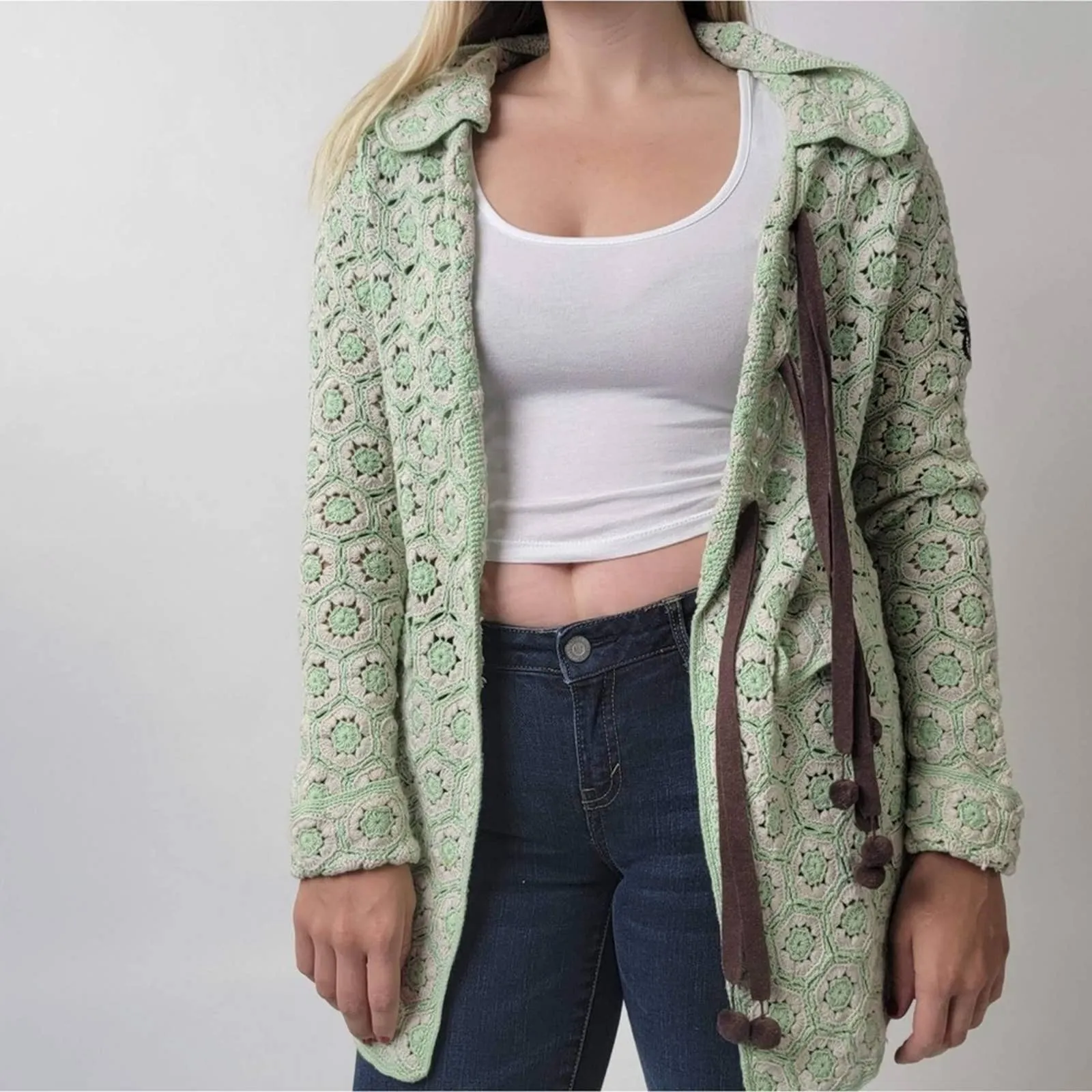 Odd Molly Crocheted Knit Cardigan