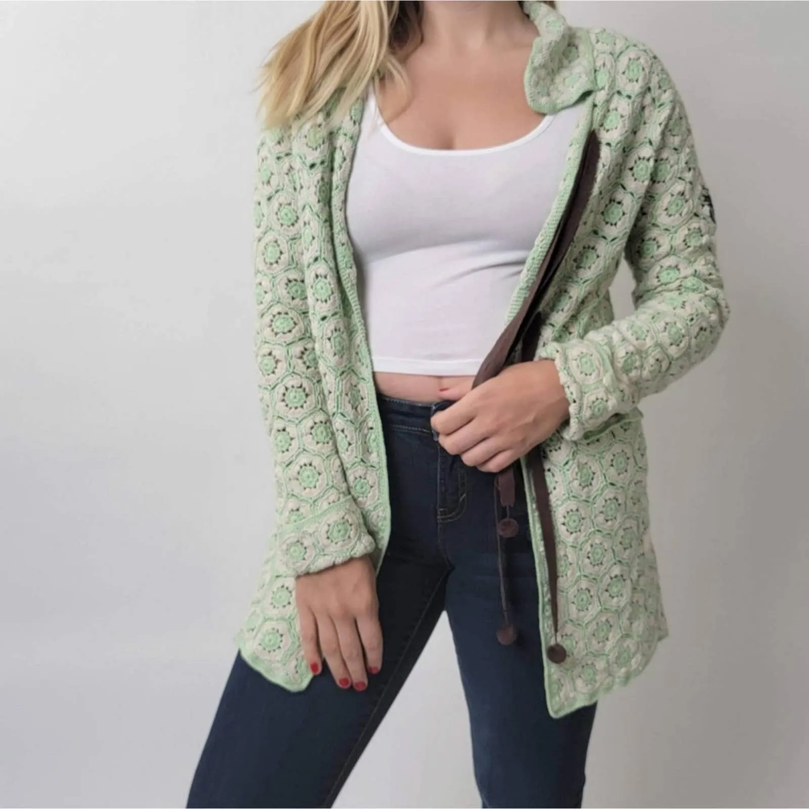 Odd Molly Crocheted Knit Cardigan