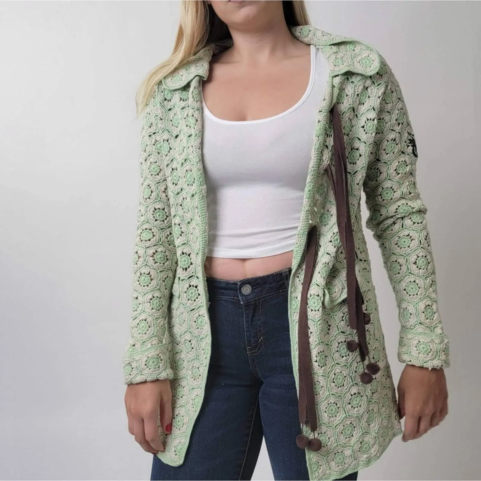 Odd Molly Crocheted Knit Cardigan
