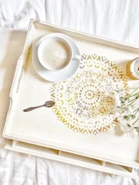 Off White Wooden Tray with Drawer