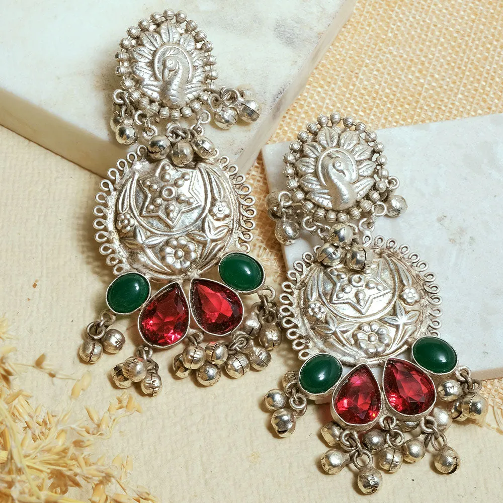 Oxidized Multi Stone Peacock & Star Earrings