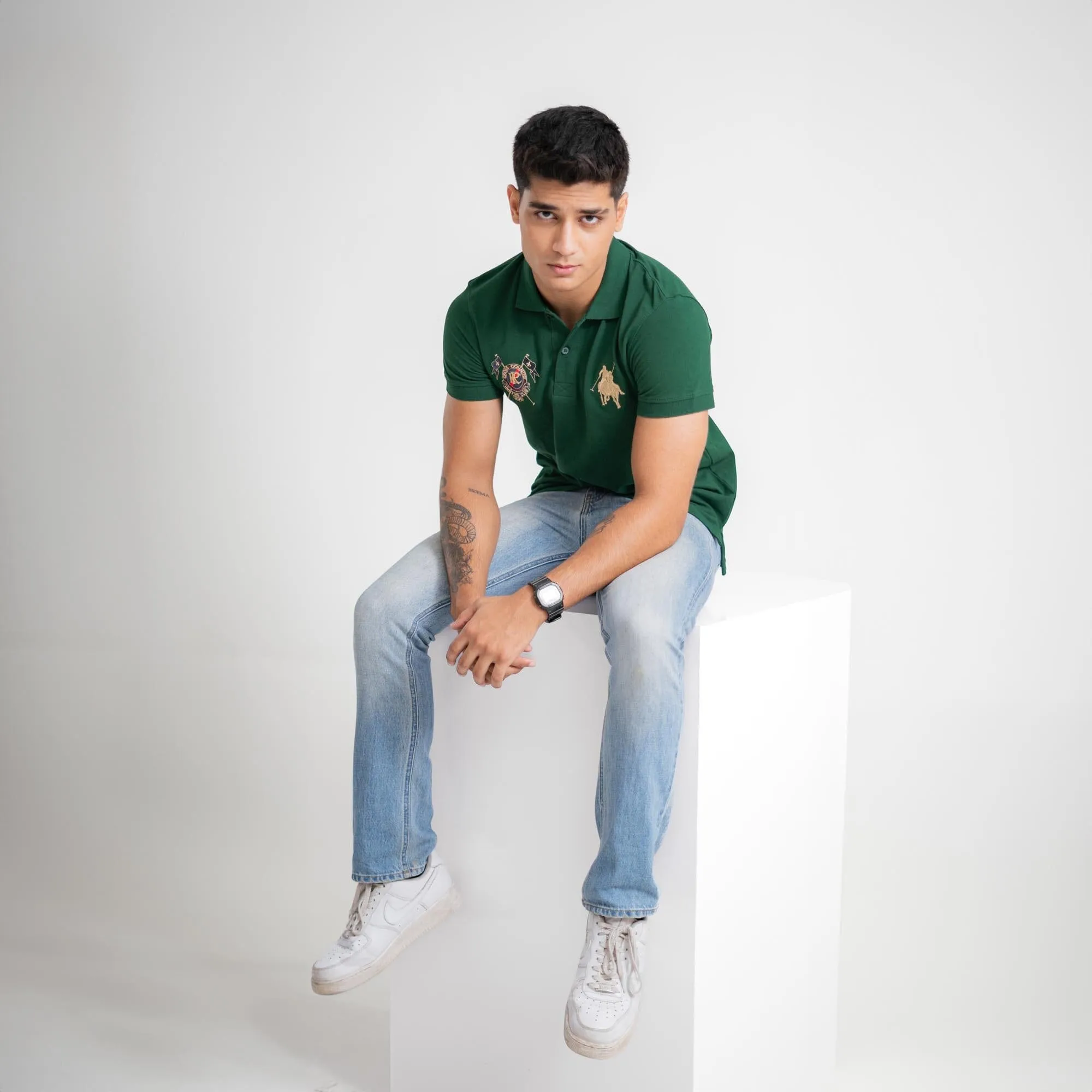 Polo Republica Men's Double Horse & PRC Crest Embroidered Short Sleeve Polo Shirt