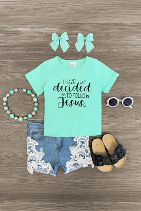 "I Have Decided To Follow Jesus" Denim Short Set