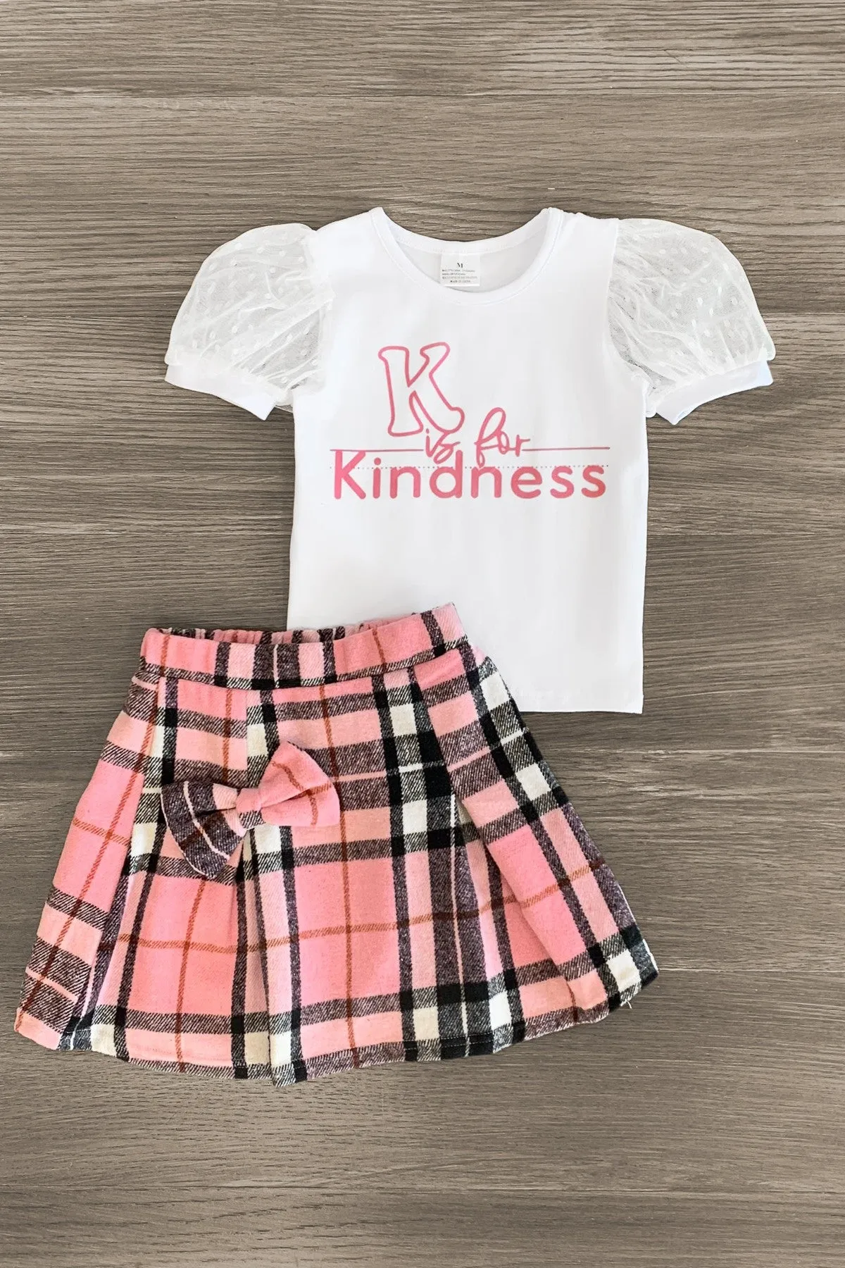 "K Is For Kindness" Pink Flannel Skirt Set