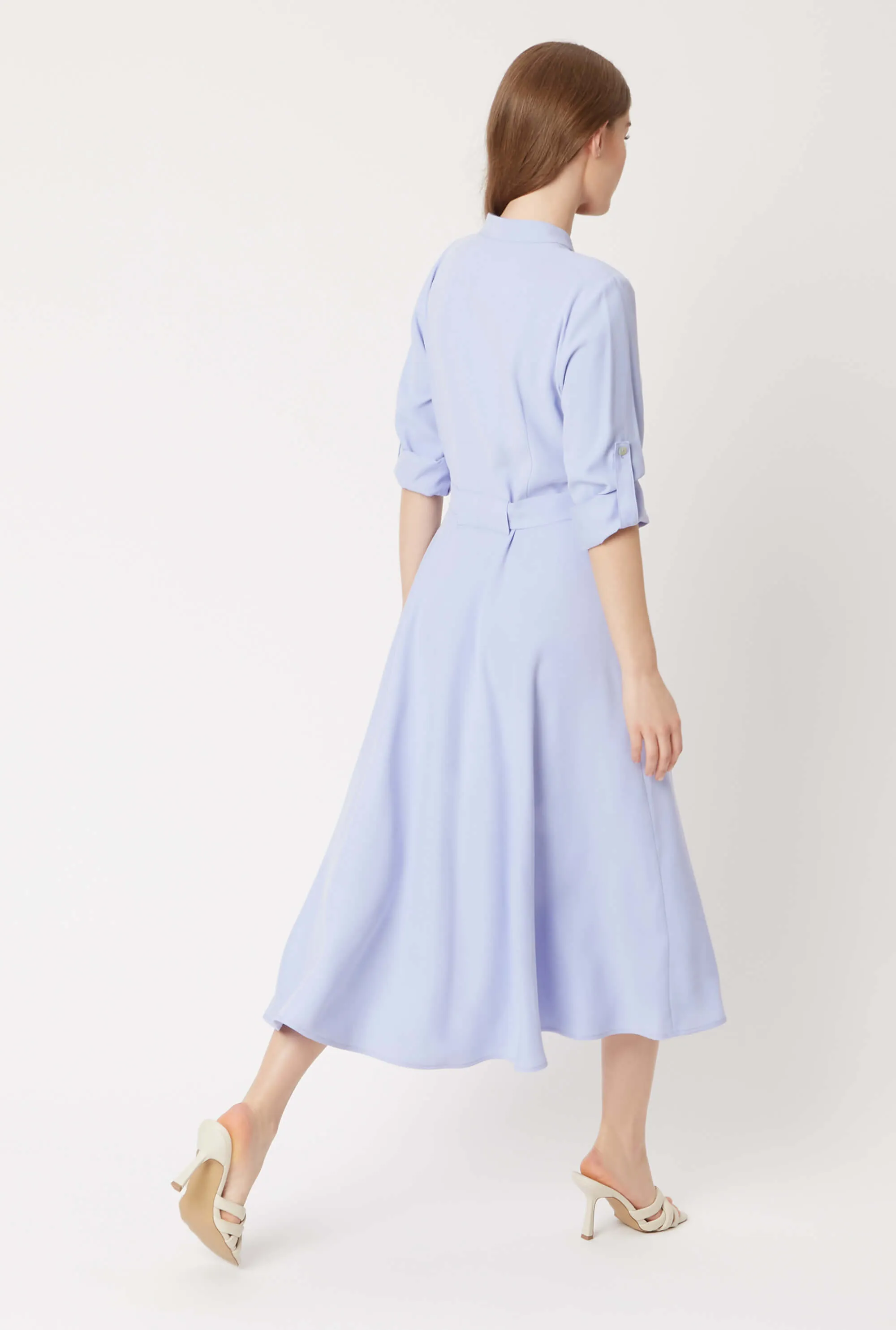 Roll Sleeve Midi Dress Lilac