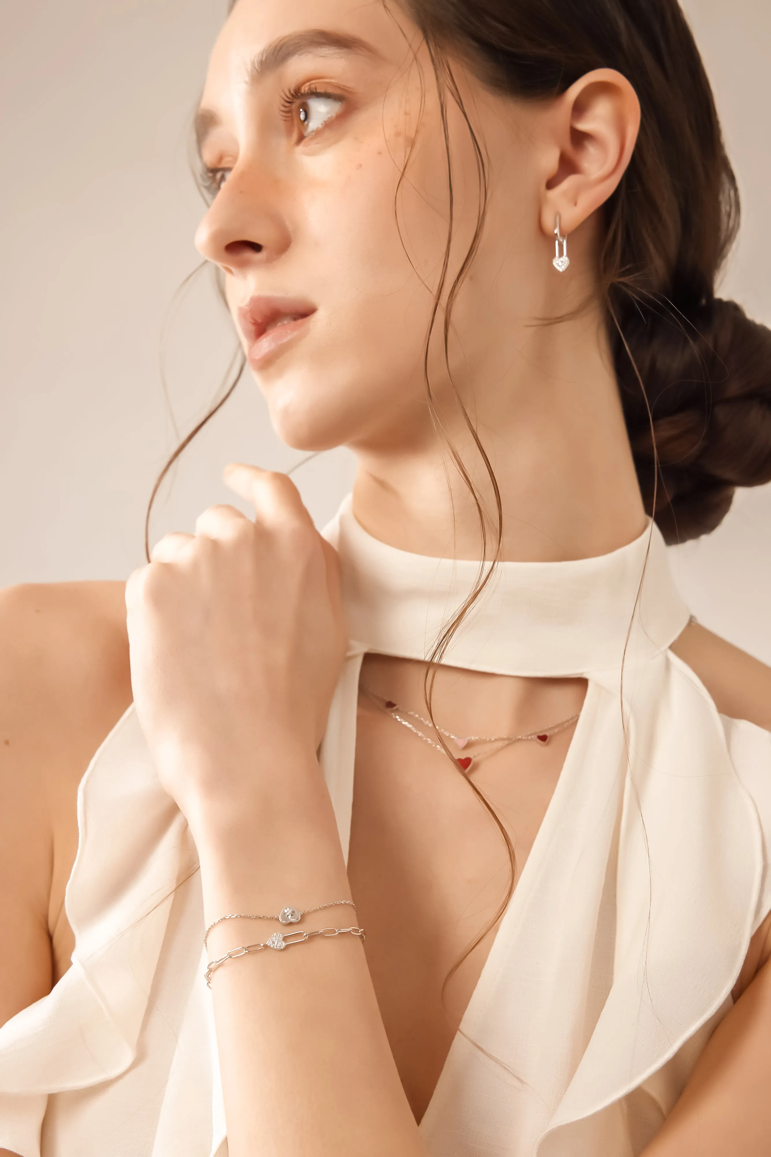 Silver Heart Lock Huggie Hoop Earrings
