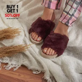 Snuggs Fuzzy crossover Slipper Dark Red