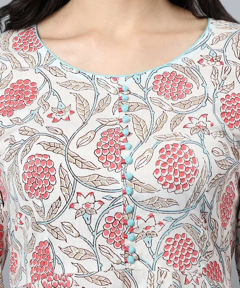 White Cotton Blockprint Spring Dress