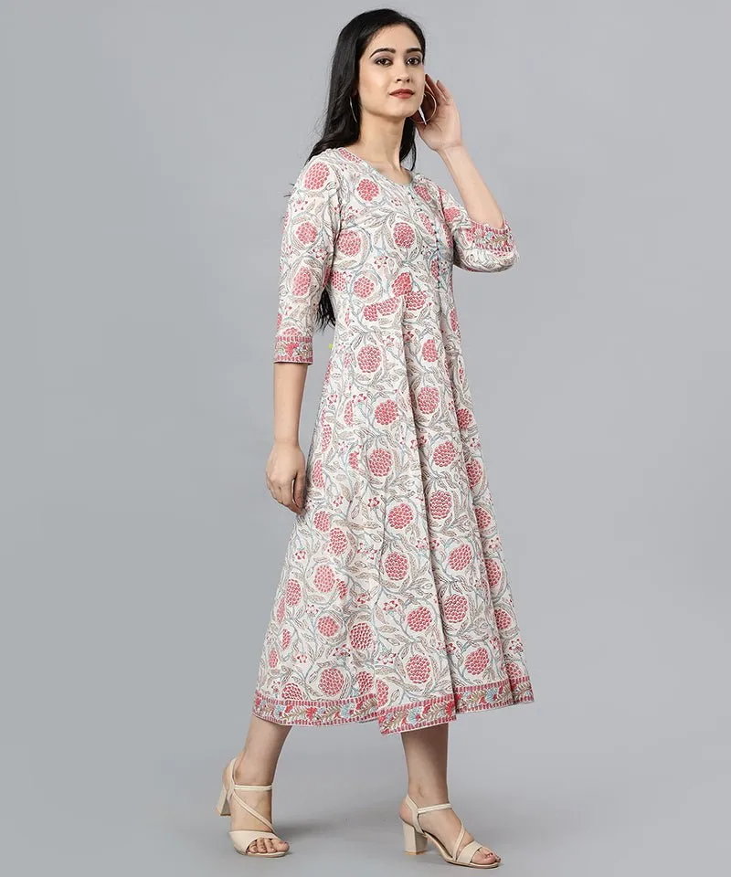 White Cotton Blockprint Spring Dress