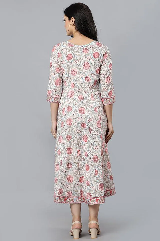 White Cotton Blockprint Spring Dress