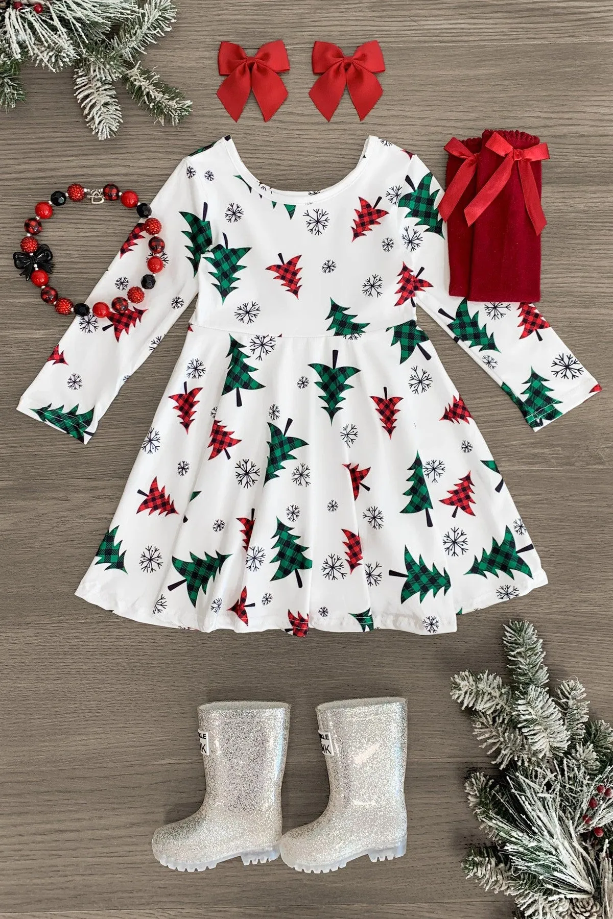 White Plaid Christmas Tree Dress