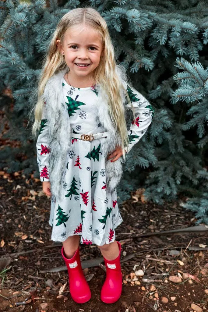 White Plaid Christmas Tree Dress